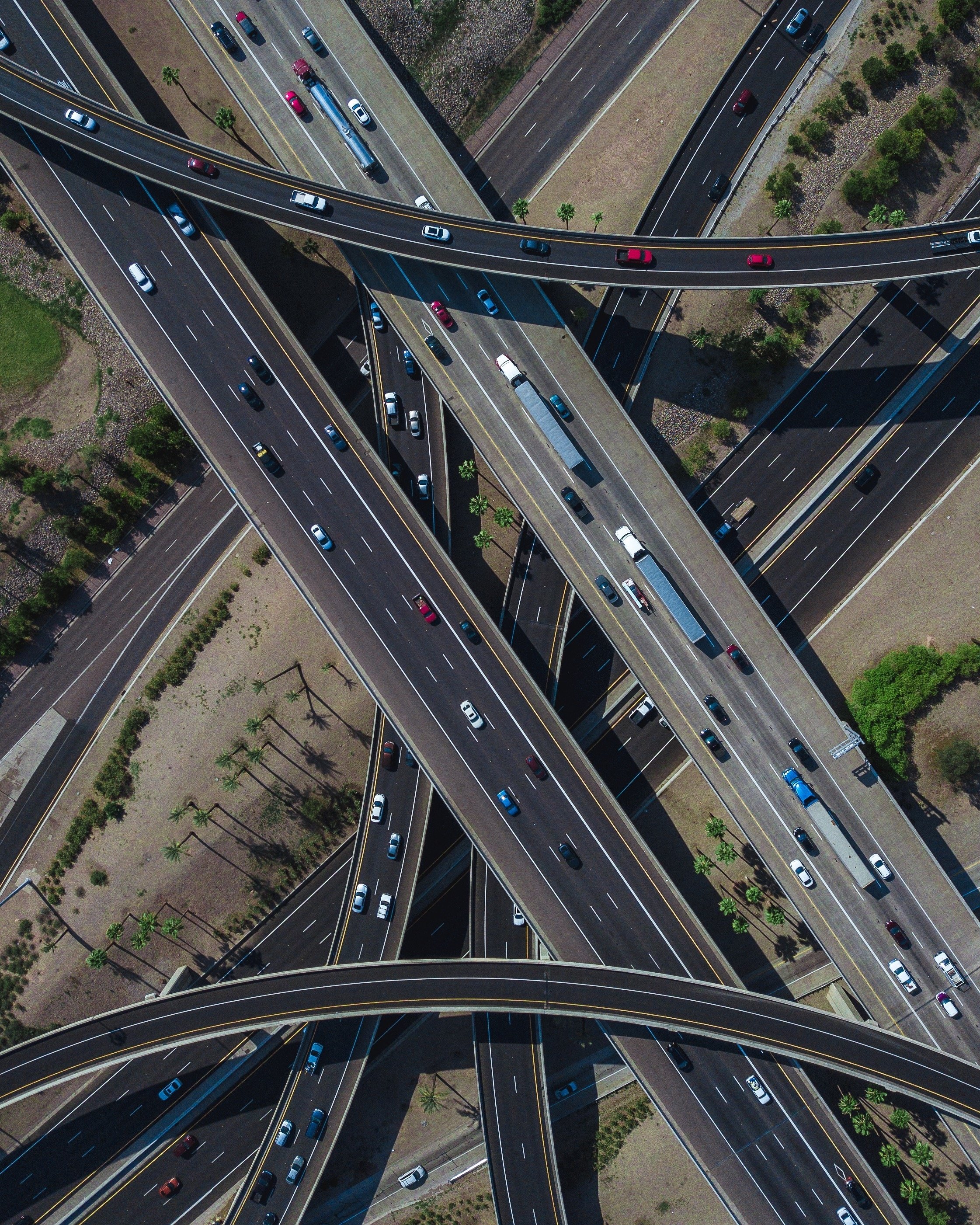 aerial-view-busy-highway-intersection-full-traffic-daytime