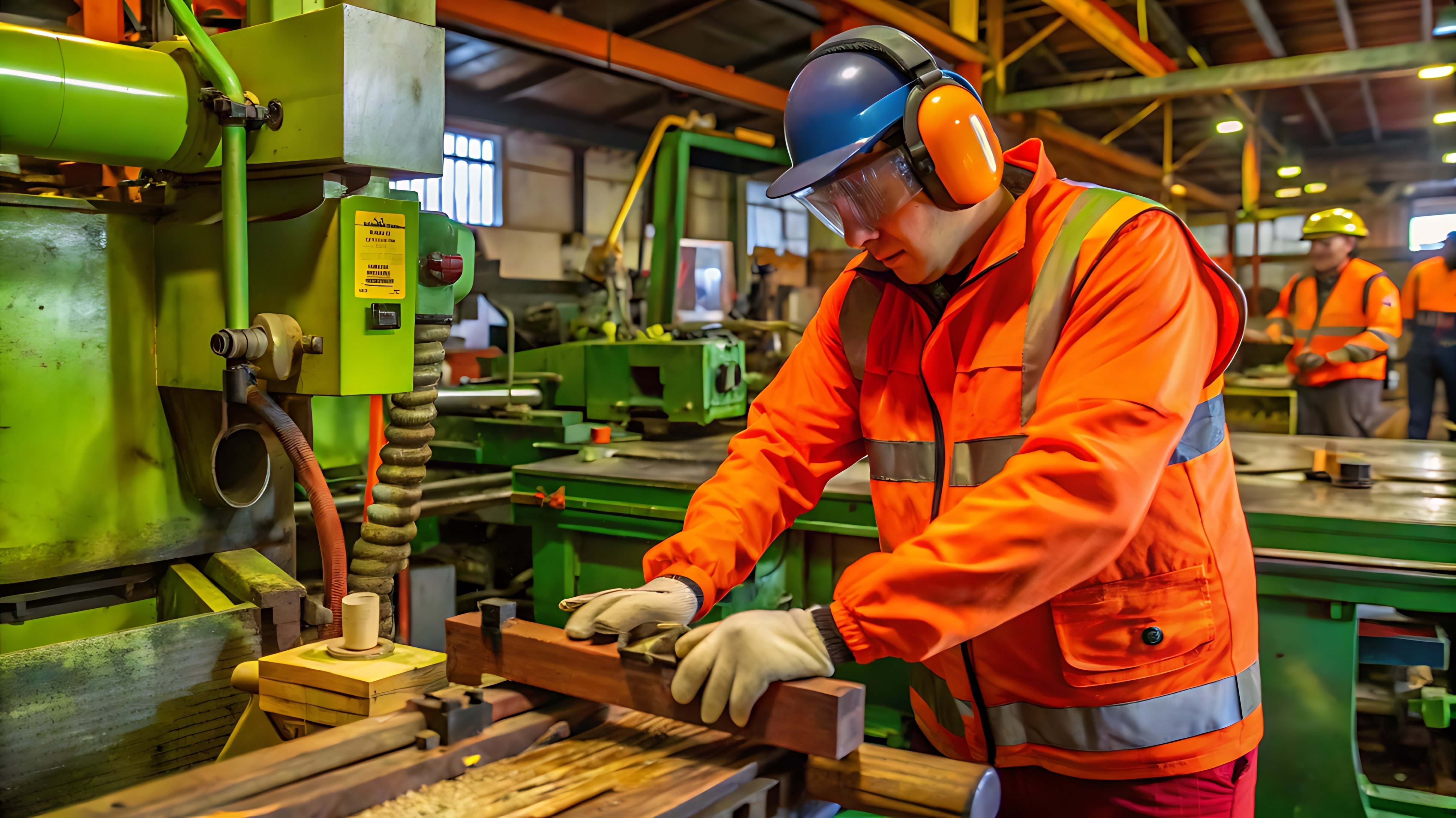 worker-orange-jacket-helmet-operates-woodworking-machinery